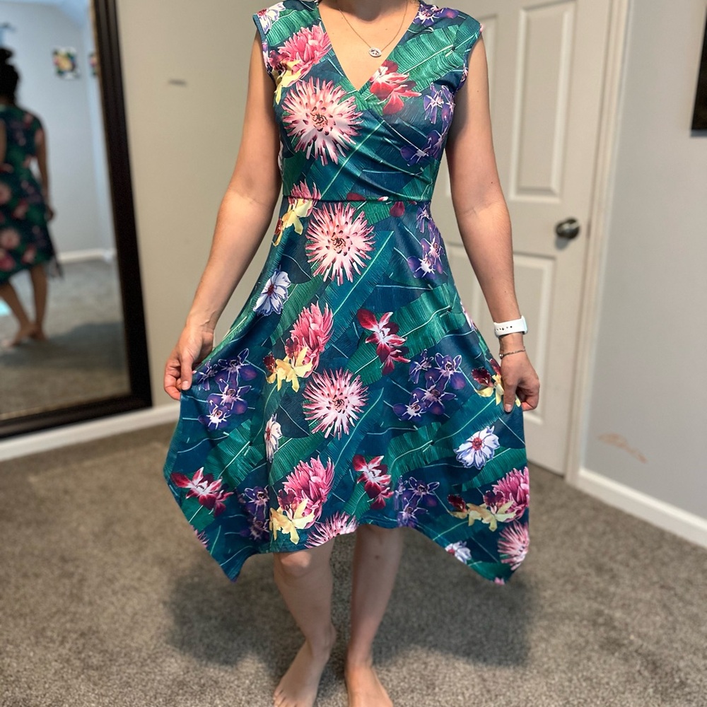 Pink and White Asymmetrical Sundress V-Neck Sleeveless
